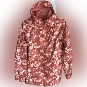 Columbia Floral Hooded Rain Jacket Lightweight Waterproof Pink Size L